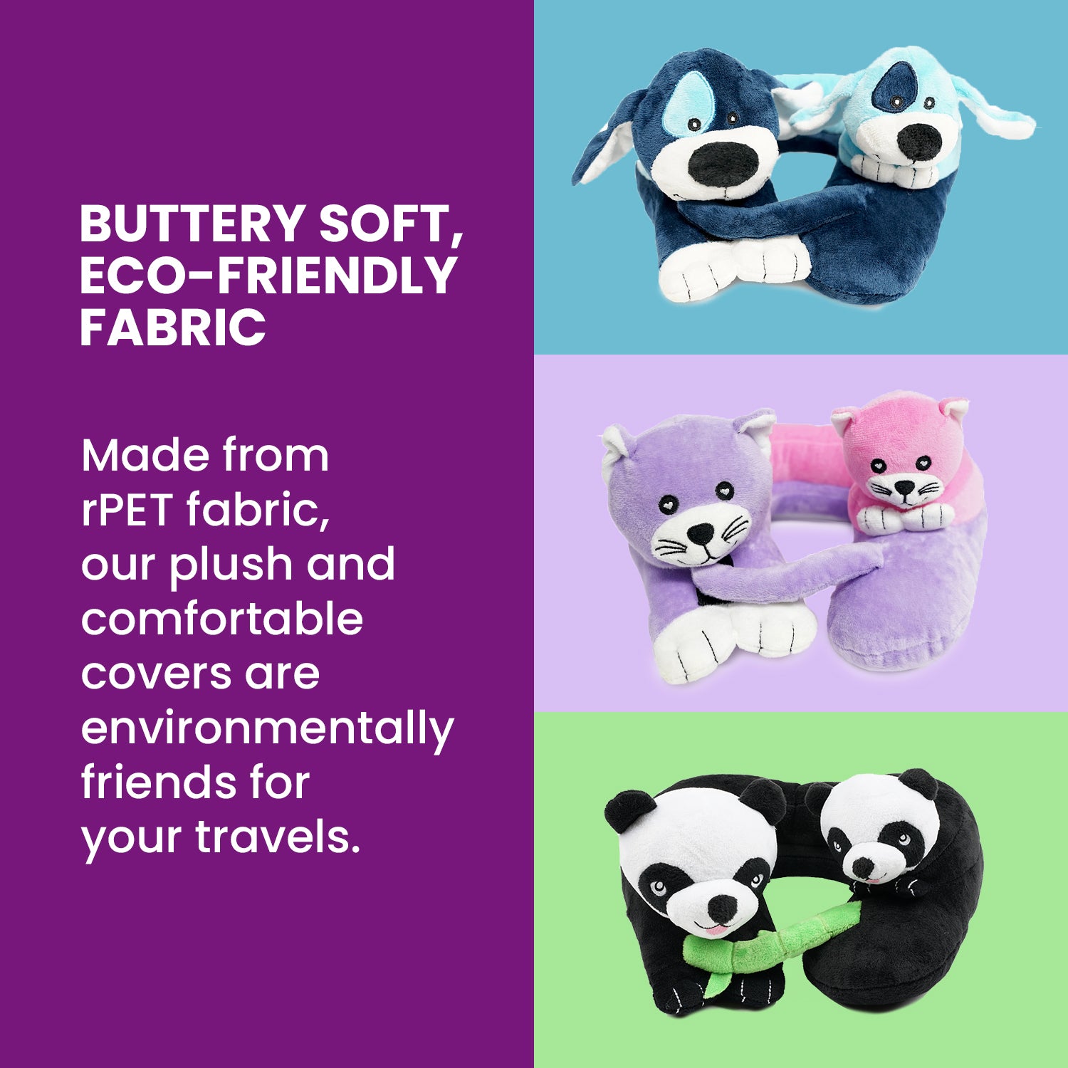 Evolution Kids Neck Pillow - rPET eco-friendly fabric for Puppies, Kittens, and Pandas  travel pillows