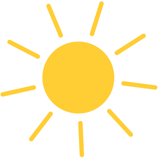A simple yellow sun icon with a solid yellow circle and radiating rays on a white background.